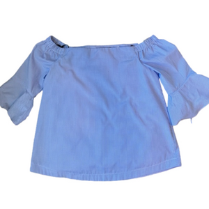 Sweet Wanderer Classic Off The Shoulder Bell Sleeves Pinstripe Blouse Small